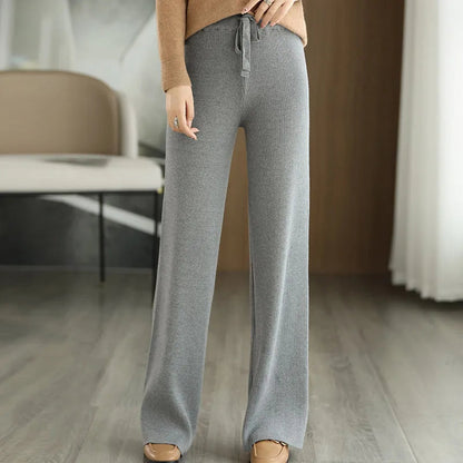 New Merino Wool Ladies High Waist Wide Leg Casual Loose Pants