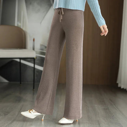 New Merino Wool Ladies High Waist Wide Leg Casual Loose Pants