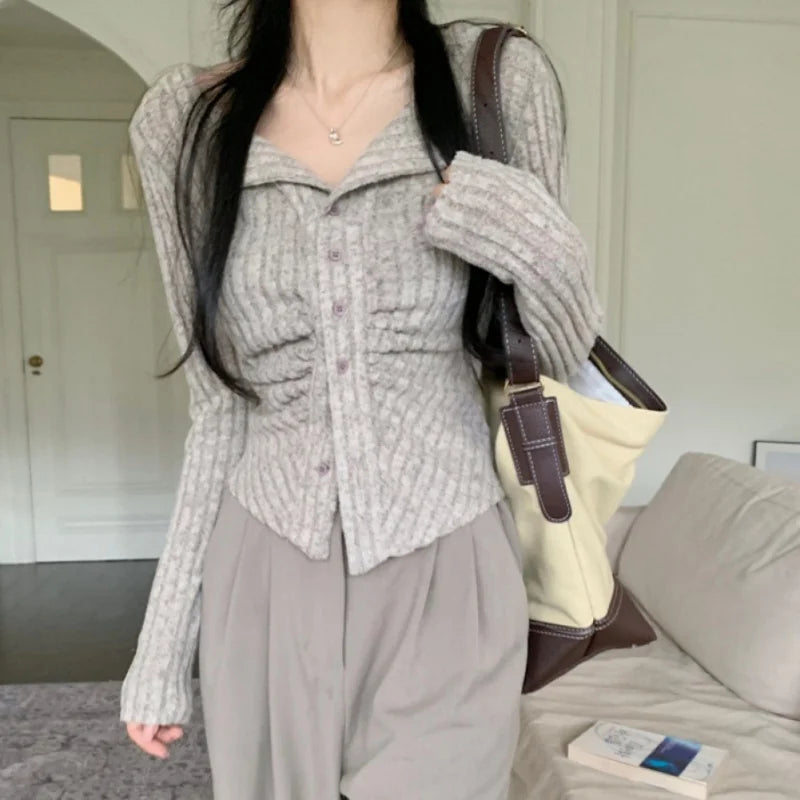 Autumn Y2k Knit V Lapel Long Sleeve Vintage Korean Cardigan