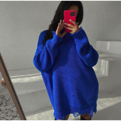 Cindy Ripped Crew Neck Long Sleeve Women Knit Sweater