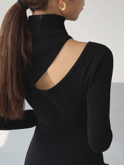 Asymmetrical Cutout Mock Trendy Neck Knit Midi Dress