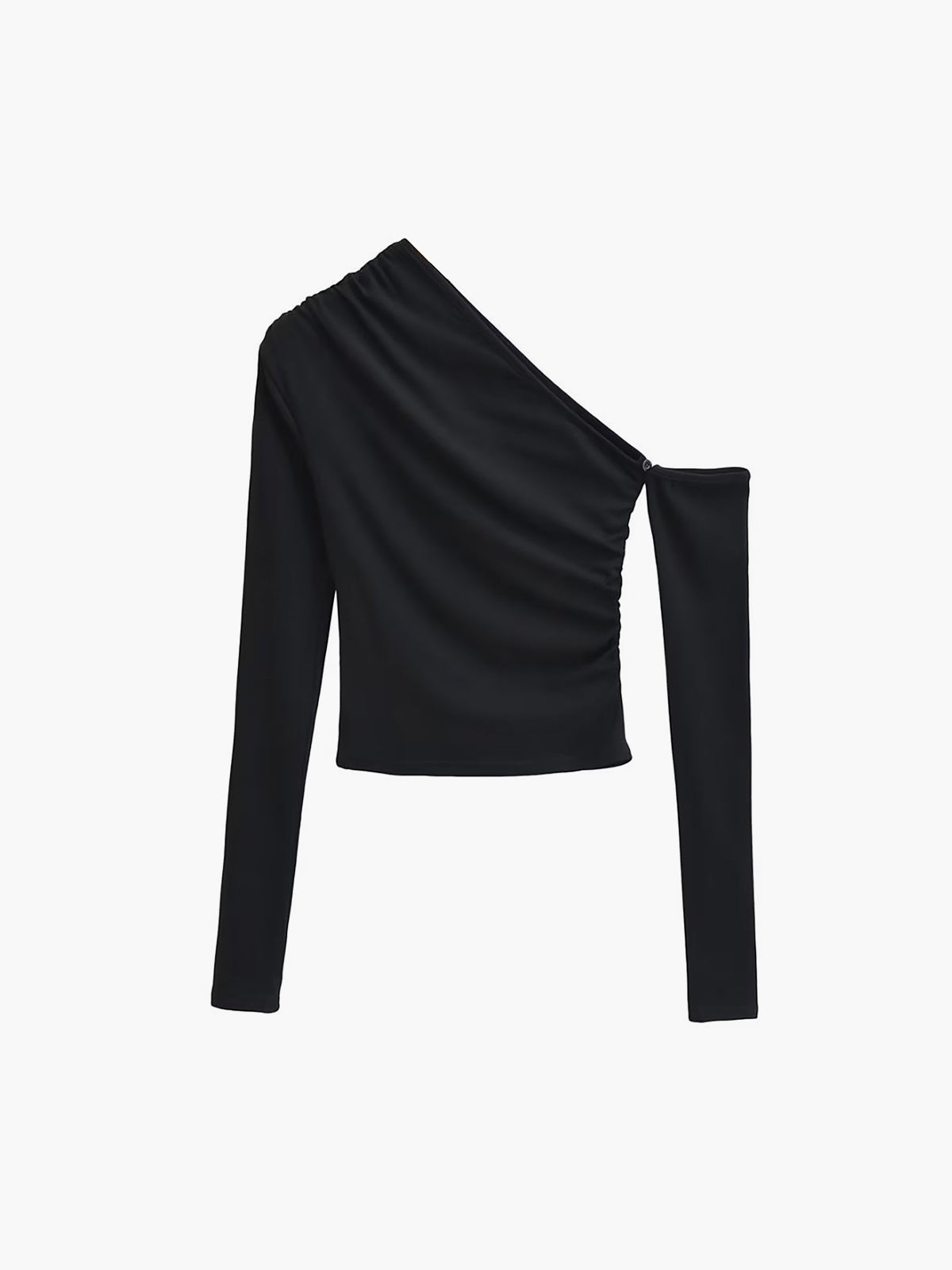 Asymmetric Sleeve Graceful Ruched Crop Shirt