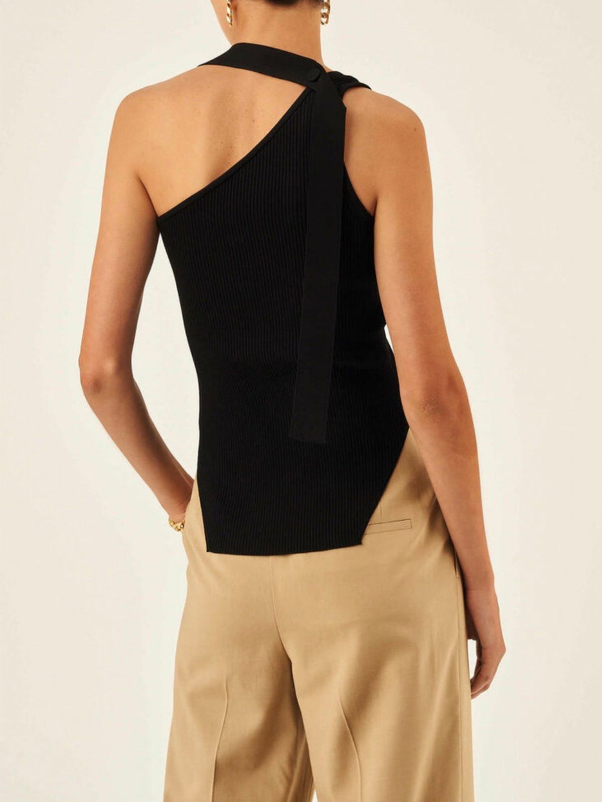 Asymmetrical Halter Graceful Rib Vest