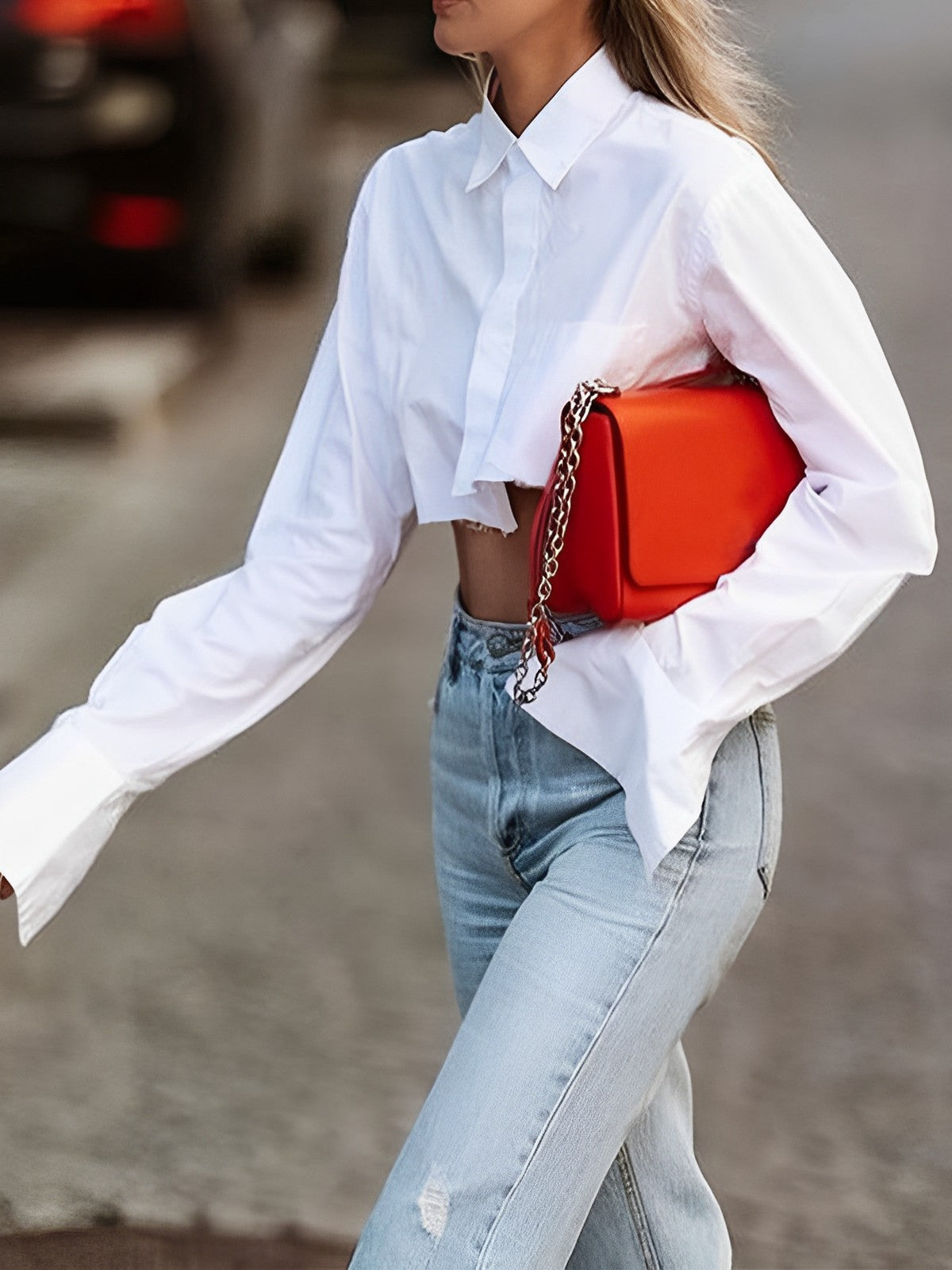 Asymmetrical Cotton Graceful Crop Shirt