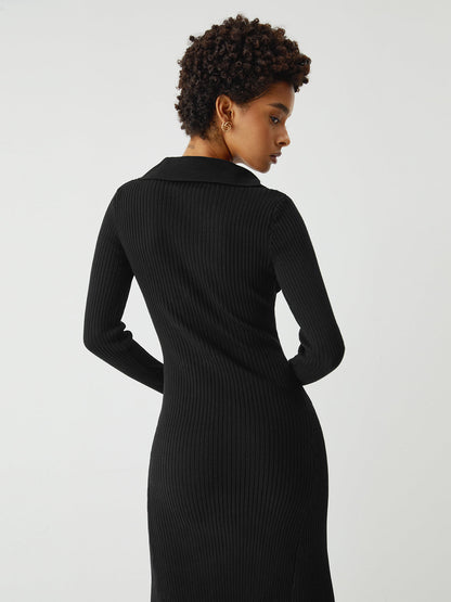 Asymmetric Button Down Long Modern Sleeve Midi Sweater Dress