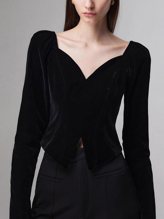 Cosybreezee - Velvet Long Sleeve Slit Blouse