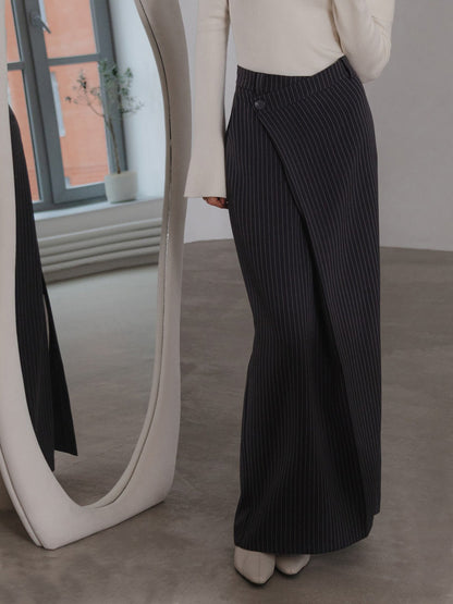 Asymmetric Slit Graceful Striped Long Skirt