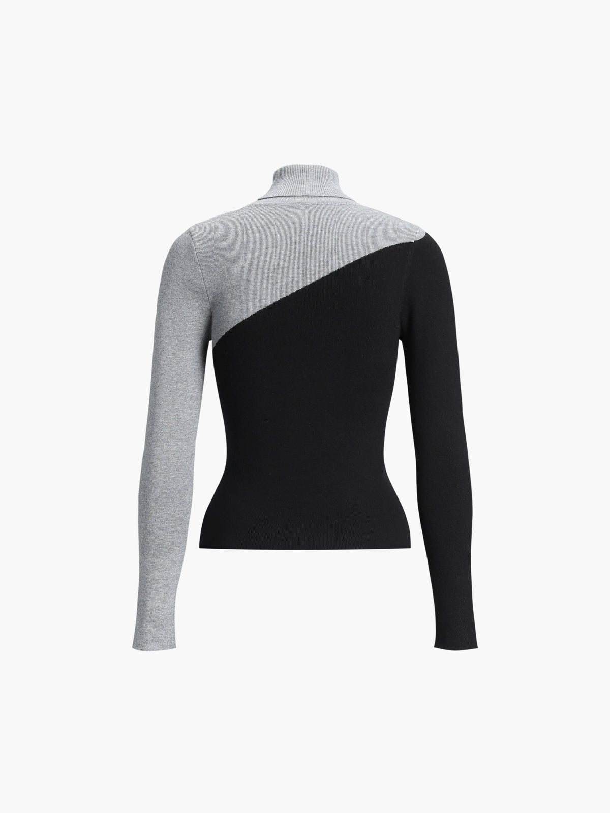 Asymmetric Patchwork Long Sleeve Modern Mock Neck Knit Top