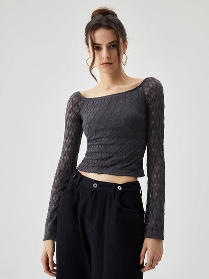 Cosybreezee - Trendy Mesh Boat Neck Crop Top