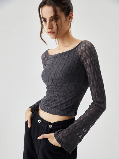 Cosybreezee - Trendy Mesh Boat Neck Crop Top