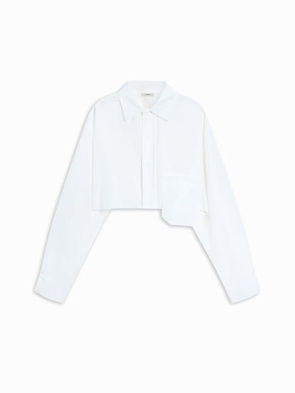 Asymmetrical Pocket Button Trendy Collar Crop Shirt