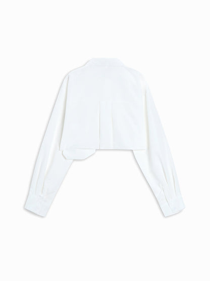 Asymmetrical Pocket Button Trendy Collar Crop Shirt