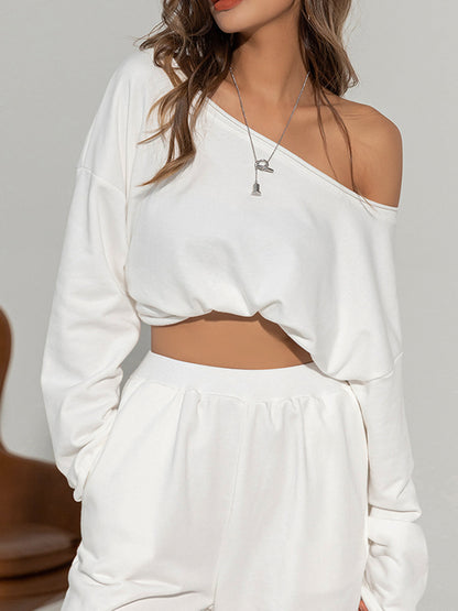 Asymmetrical Off Graceful Shoulder Solid Sweatshirt