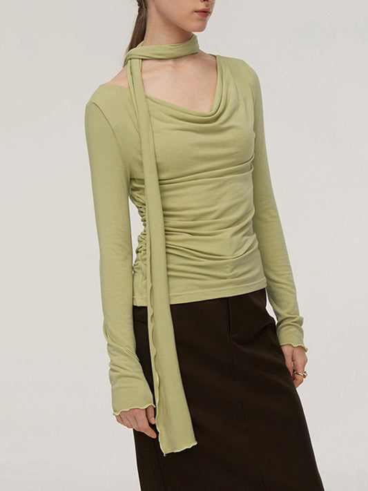 Cosybreezee - Trendy Cowl Neck Shirt with Solid Side Pleats