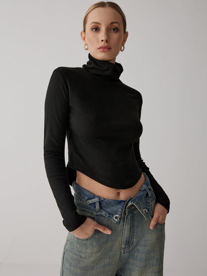 Cosybreezee - Trendy Long Sleeve Top with Solid High Collar