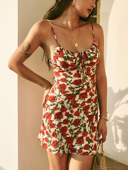 Cosybreezee - Bulgaria Roses Floral Backless Mini Dress