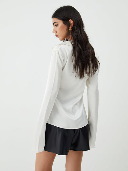 Cosybreezee - V-Neck Trendy Long Sleeve Blouse with Tie Up