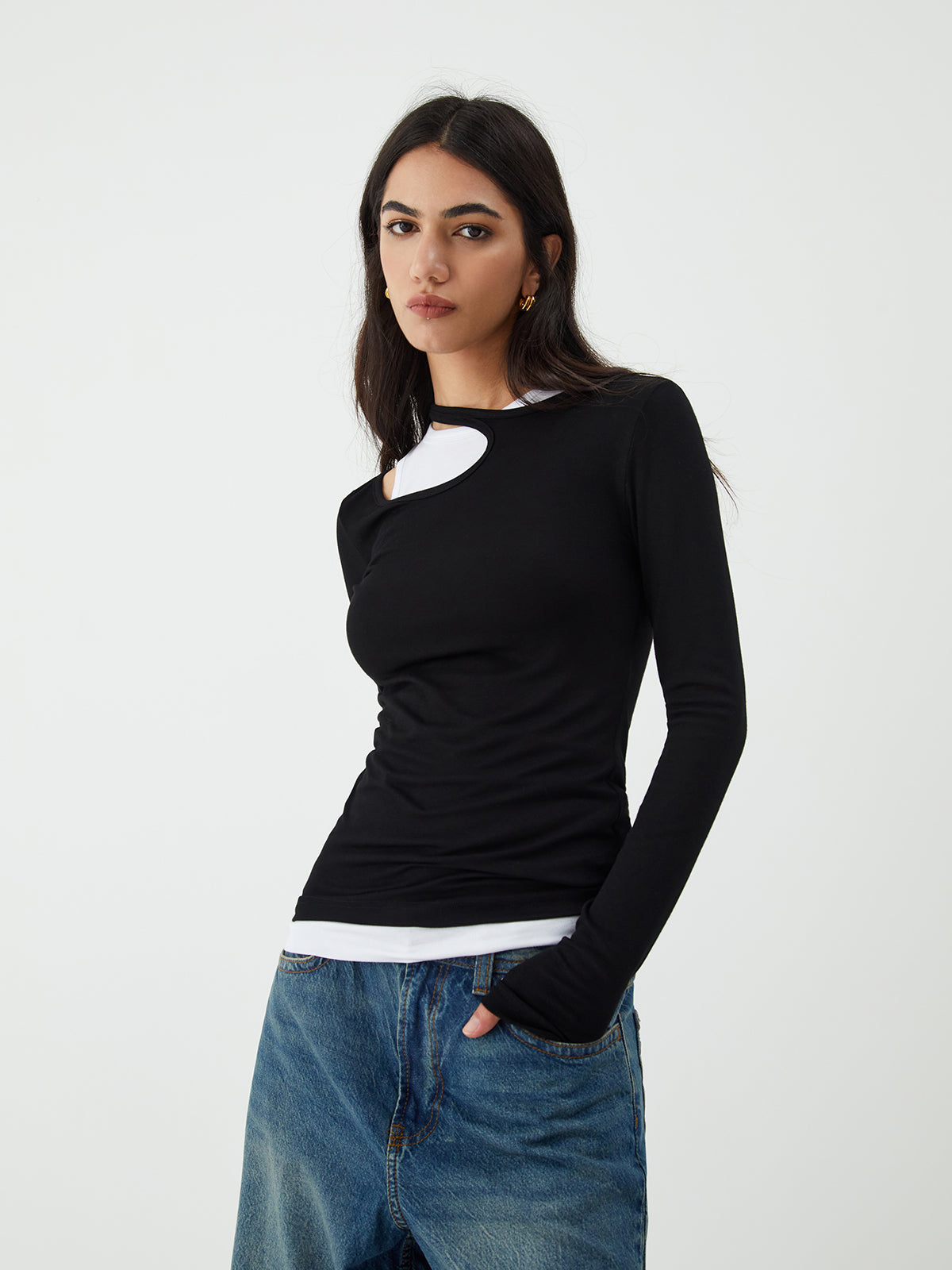 Asymmetrical Neck Graceful Long Sleeve Blouse