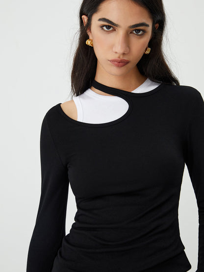 Asymmetrical Neck Graceful Long Sleeve Blouse