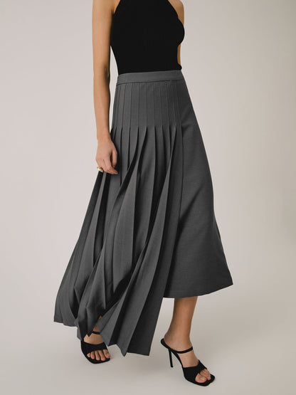 Asymmetric Pleated Graceful Maxi Skirt