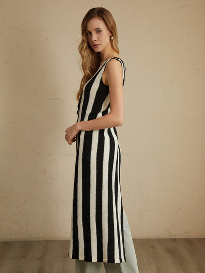 Asymmetric Tie-Front Graceful Split Striped Top