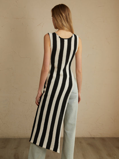 Asymmetric Tie-Front Graceful Split Striped Top