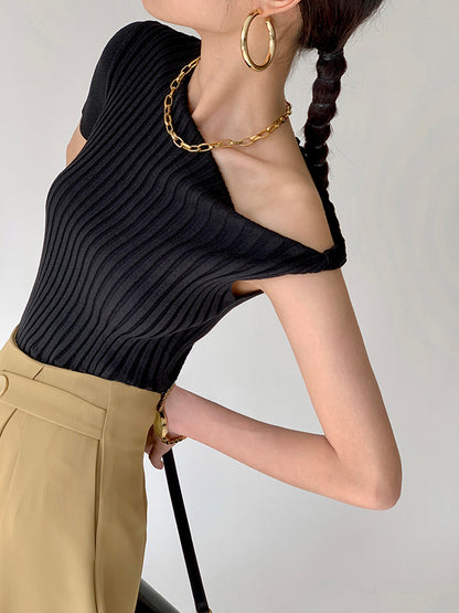 Asymmetrical Neck One Trendy Shoulder Off Knit Top