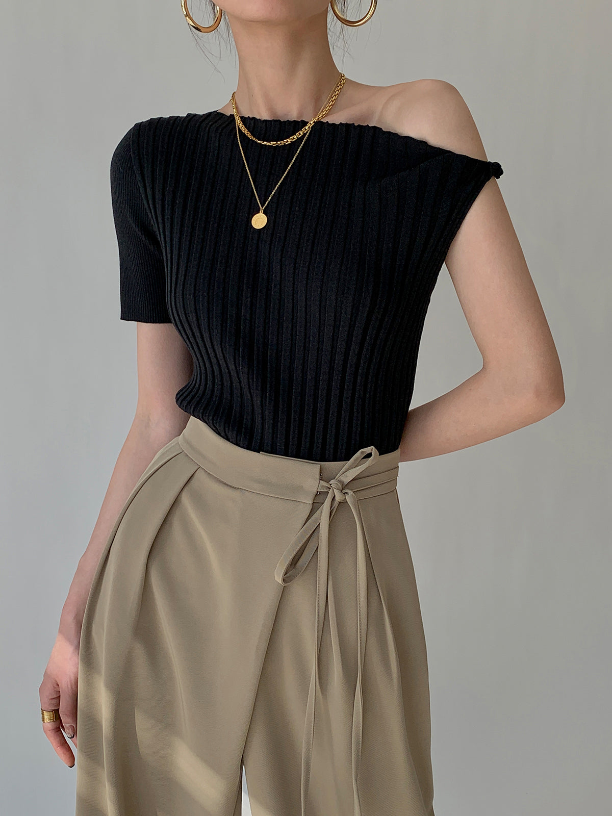 Asymmetrical Neck One Trendy Shoulder Off Knit Top