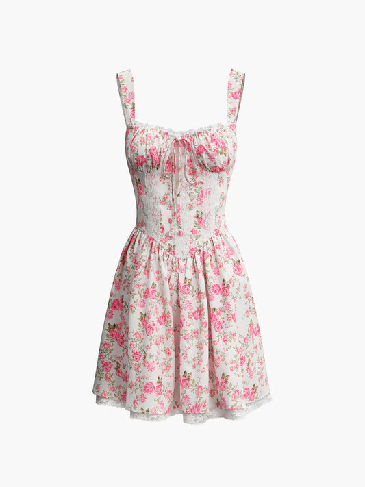 Cosybreezee - Floral Tie Waist Short Dress