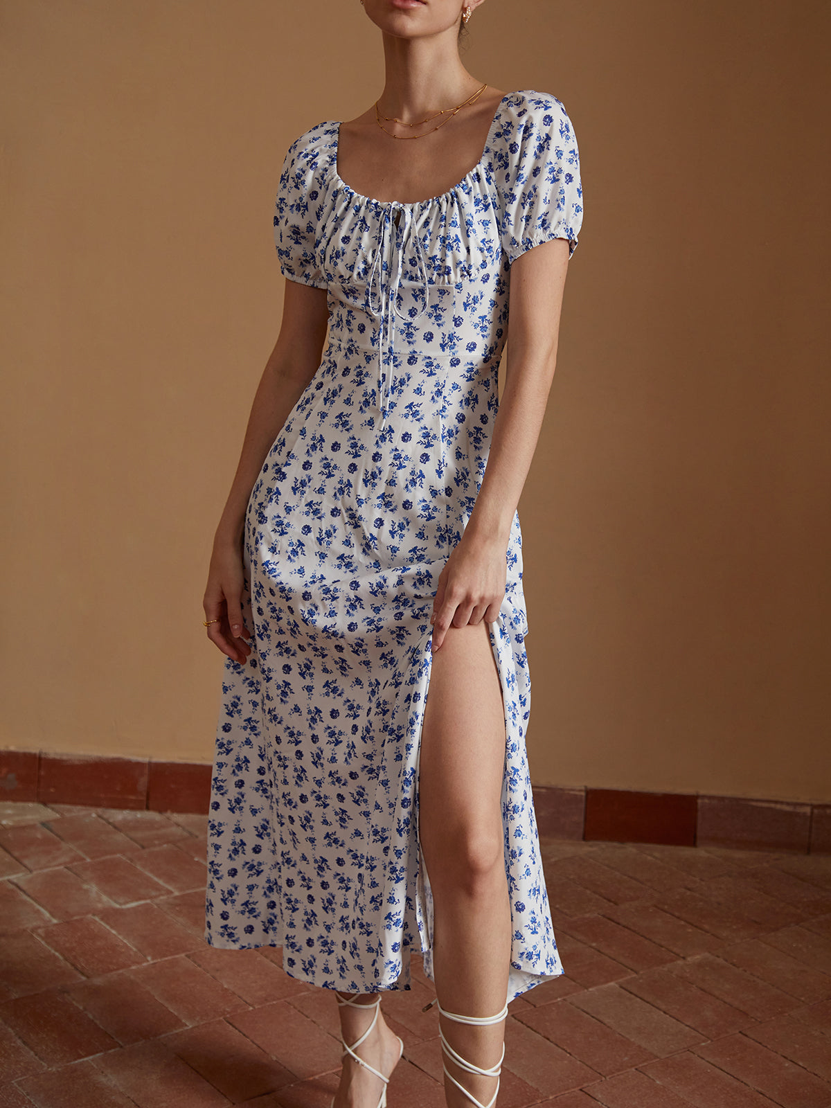 Cosybreezee - Floral Knotted Split Long Dress