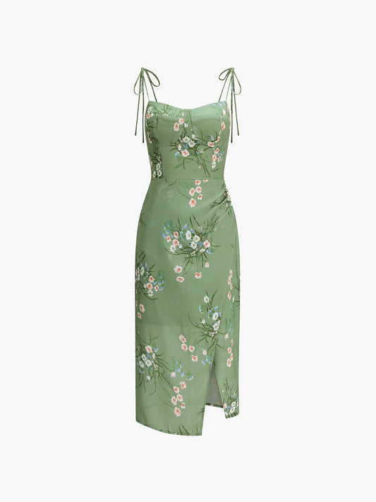 Cosybreezee - Floral Halter Chiffon Midi Dress