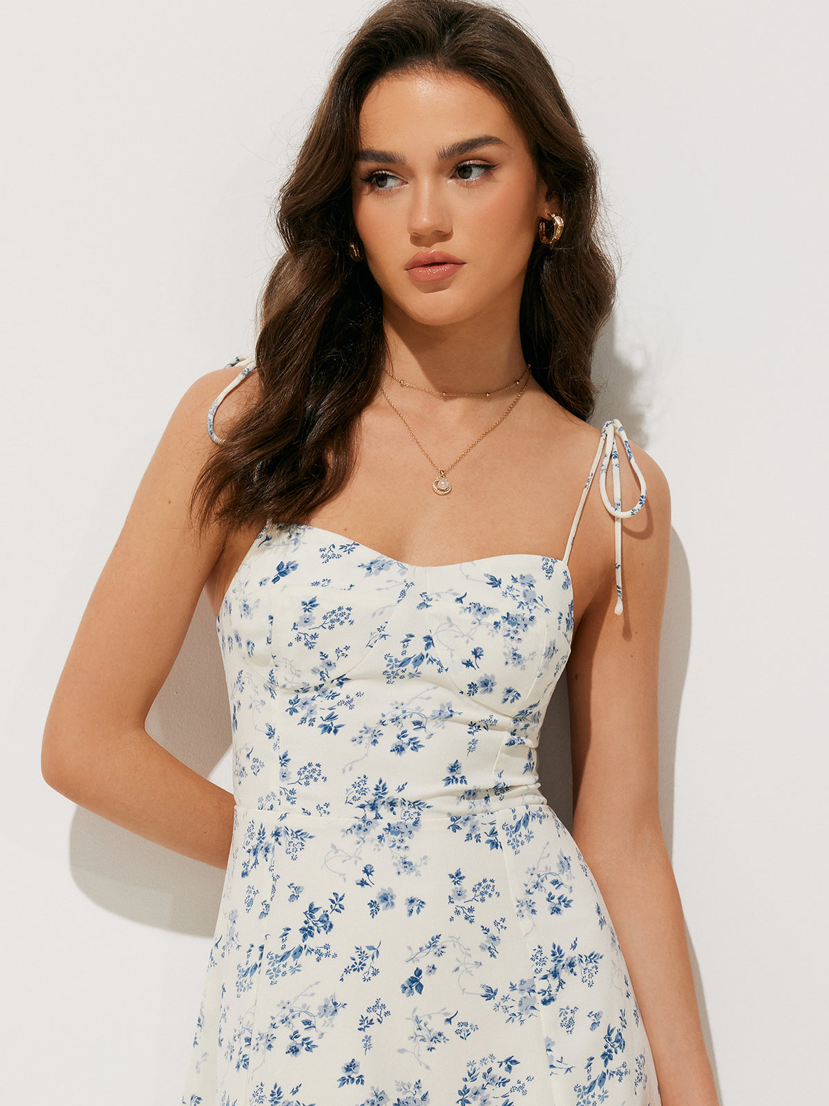 Cosybreezee - Floral Print Shirred Cami Long Dress