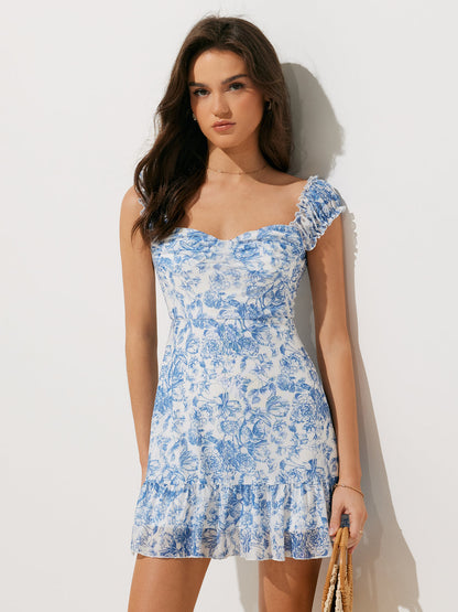 Cosybreezee - Floral Print Ruffle Short Dress