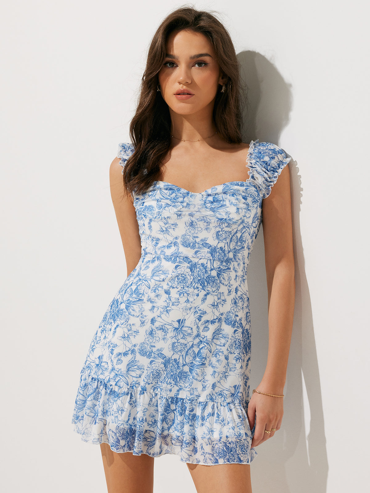 Cosybreezee - Floral Print Ruffle Short Dress