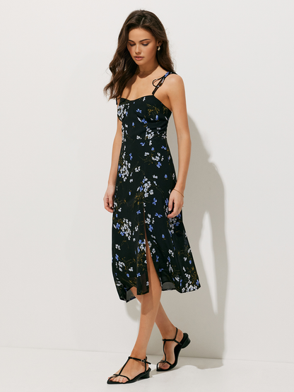 Cosybreezee - Floral Print Split Thigh Cami Midi Dress