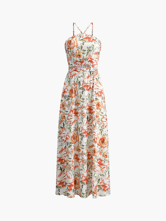 Cosybreezee - Floral Print Crisscross Long Dress