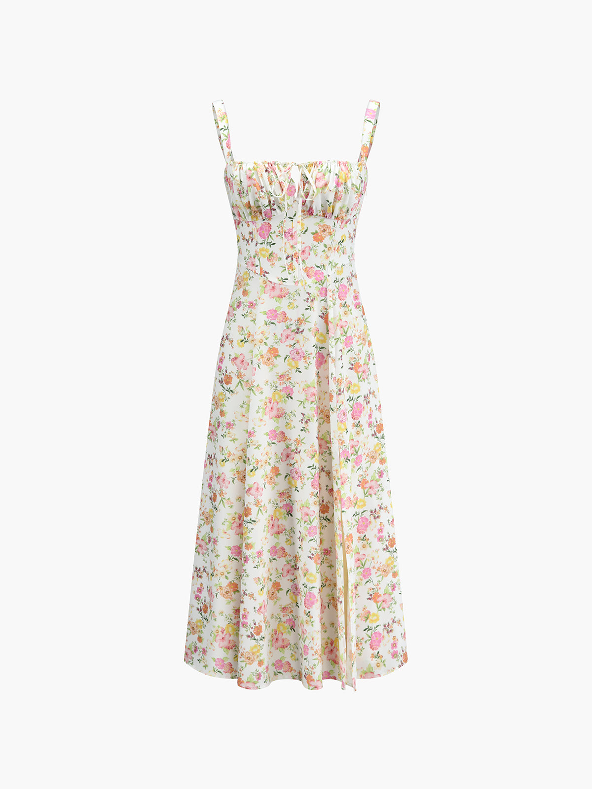 Cosybreezee - Floral Pleated Tie Long Dress