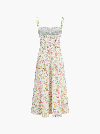 Cosybreezee - Floral Pleated Tie Long Dress