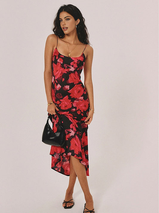 Cosybreezee - Floral Backless Low-Cut Long Dress