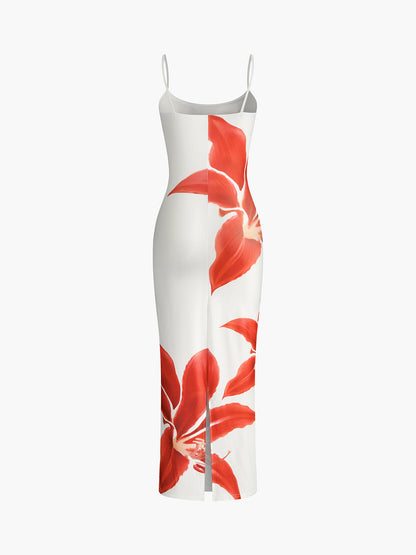 Cosybreezee - Floral Print Sleeveless Split Long Dress