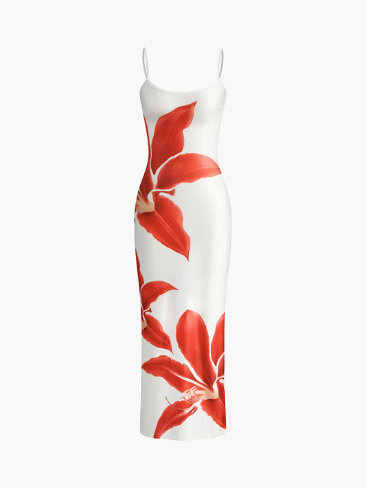 Cosybreezee - Floral Print Sleeveless Split Long Dress