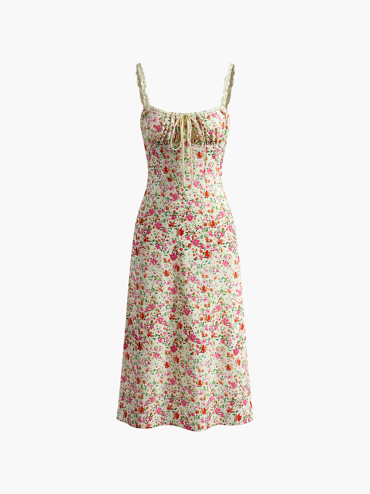 Cosybreezee - Floral Print Trim Cami Midi Dress