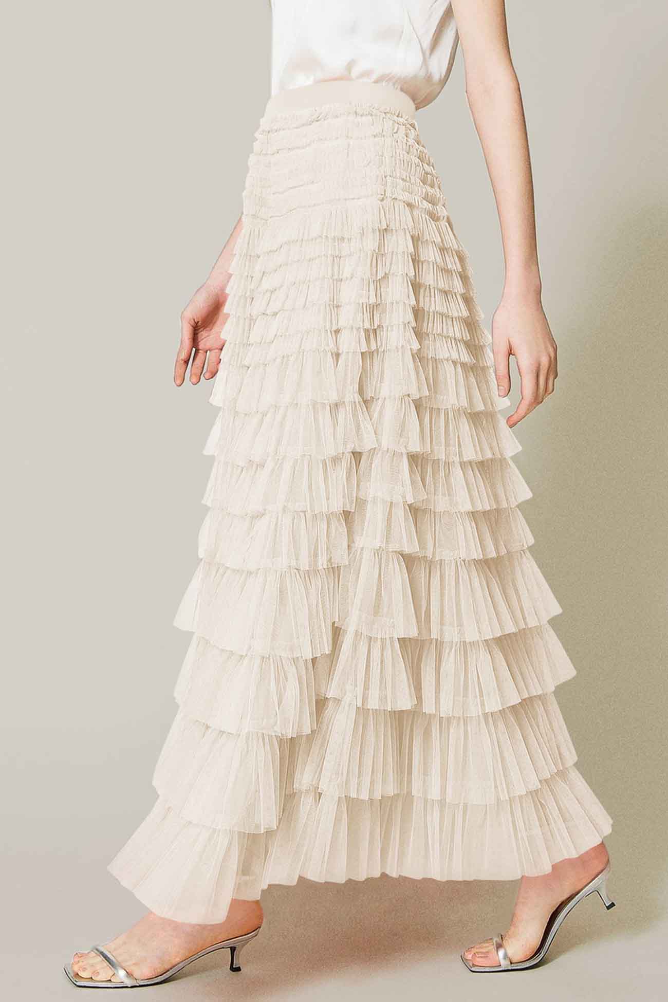 A-line Tiered Mesh Skirt