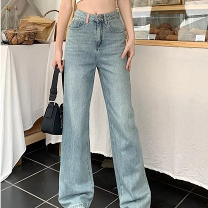 Baby Blue Loose Straight Thin Summer Tassel Versatile Trend Women's Jean