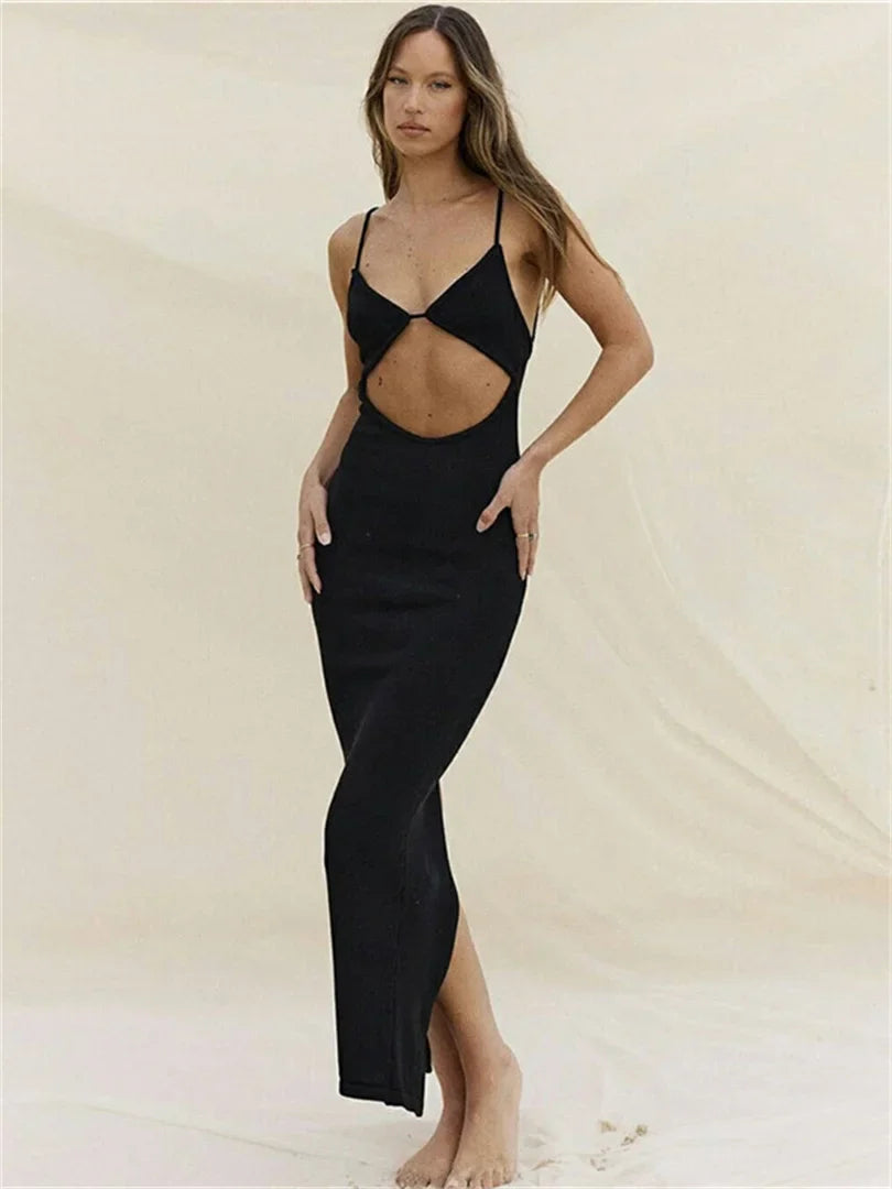 Backless Beach Elegant Party Sleeveless V Neck Cutout Mini Sun Sexy Split Wrap Maxi Dress