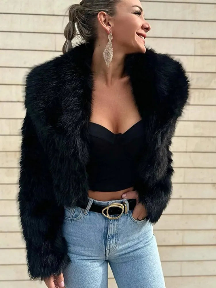 Black Faux Fur Effect Short Coat