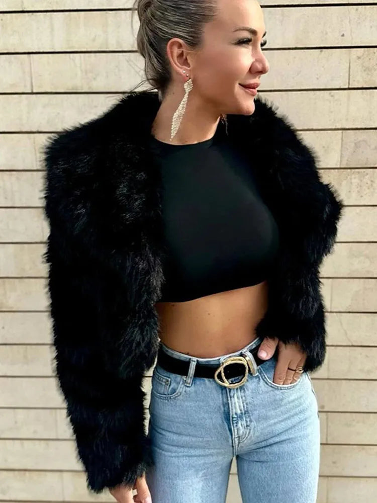 Black Faux Fur Effect Short Coat