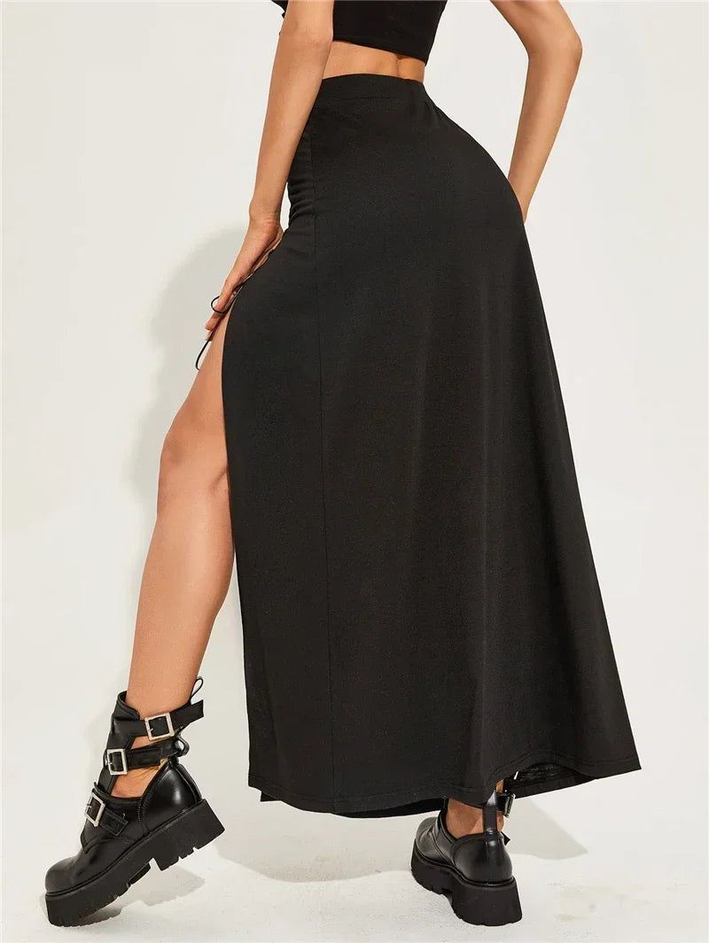 Black Sexy Split Simple Casual All-Match Cool Mature Vitality Skirt