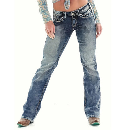 Blue Washed Casual Tight Slim Fit Mid Stretch Slant Pockets Skinny Denim Jean