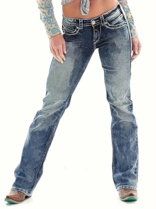 Blue Washed Casual Tight Slim Fit Mid Stretch Slant Pockets Skinny Denim Jean